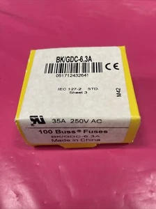 Cooper Bussmann Buss Fuses (100 Count) BK/GDC-6.3A Time Delay Glass Tube - Picture 1 of 2