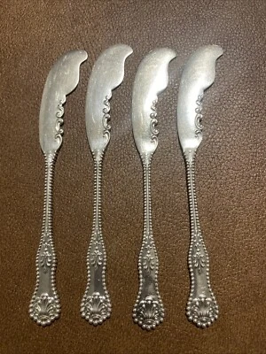 Dominick & Haff Charles II Set of 4 Sterling Flat Handle Butter Spreaders “JVK” - Image 1 of 4