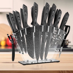 Kitchen Knife Set with Block, 19 PCS High Carbon Stainless Steel Sharp Kitchen - Picture 1 of 11