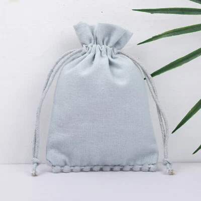 25 Pcs Bottom Pom-Pom Drawstring Cotton Biodegradable Light Gray Jewelry Bag3x4" - Image 1 of 4