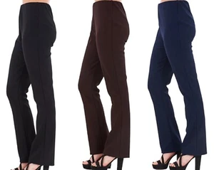 WOMENS BOOTLEG TROUSERS PACK OF 2 LADIES FINELY RIBBED STRETCH WORKS TROUSERS - Picture 1 of 10