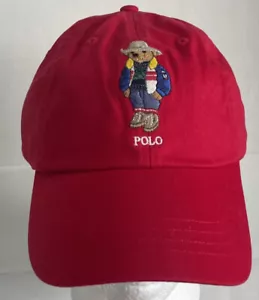 Polo Ralph Lauren Cotton Cowboy Bear Chino Sport Cap Red Dad Hat NWT $65 msrp - Picture 1 of 9