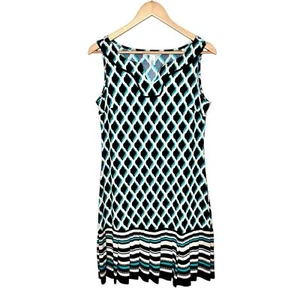 White House Black Market geometrisches ärmelloses Kleid Gr. S türkis schwarz creme Falten - Bild 1 von 14