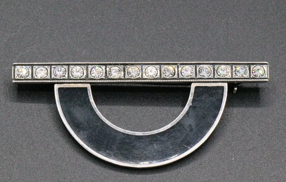 ARI D. NORMAN Grande Spilla In ARGENTO 925 E SMALTO Art Decò Style 56 x 24 mm - Immagine 1 di 4