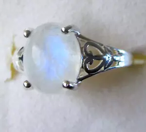 Rainbow Moonstone & Silver Heart Ring / size 10 / 925 Sterling Silver / 3.1cts - Picture 1 of 6
