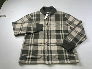 J. CREW Men's Cotton Knit Chore Jacket Sweater Heather Cypress Plaid Medium NWT - Picture 1 of 8