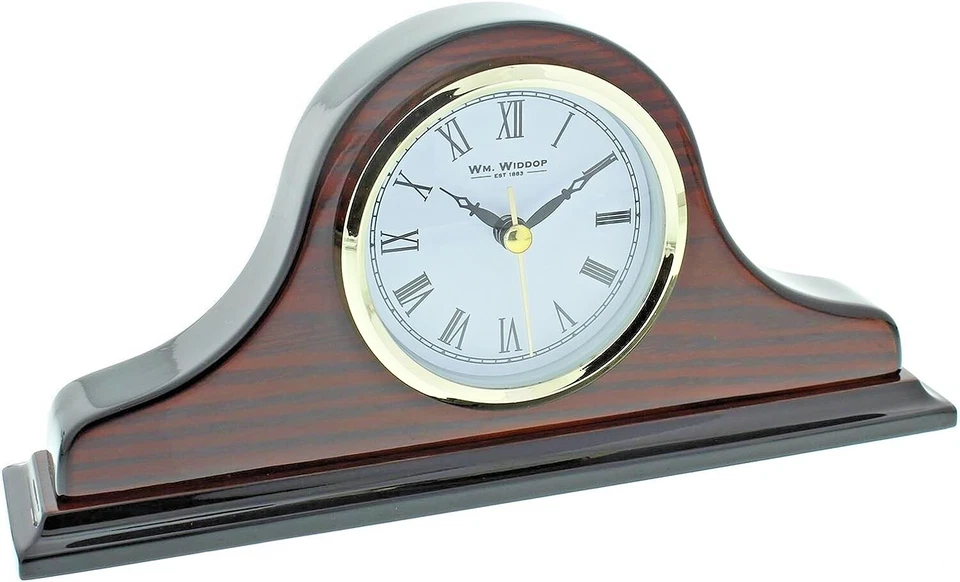 Wooden Napoleon Mantel Table Desk Clock Mahogany Roman Numerals  Wm Widdop W9616 - Image 1 of 1