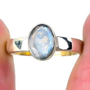 Natural Labradorite Solid Sterling Silver Anniversary Trendy Cluster Ring Size 6 - Picture 1 of 8