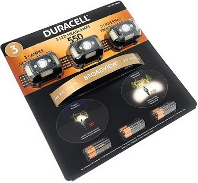 Faros LED Broadview Duracell 550 Lúmenes con Pilas, Paquete NUEVO SIN ABRIR Foto 1 de 3