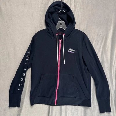 Толстовка с капюшоном женская Tommy Hilfiger большая темно-синяя розовая на молнии толстовка Tommy 1985 - Изображение 1 из 4
