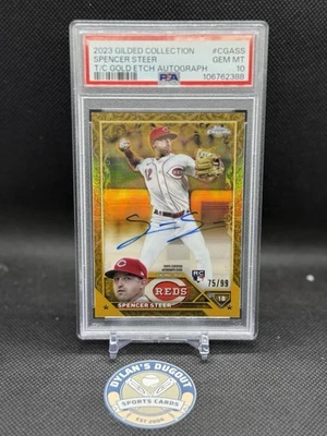 2023 Topps Chrome Gilded Spencer Steer RC Gold Etch Auto /99 PSA 10 - Image 1 of 3