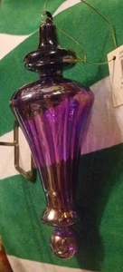 Blown Glass Purple Spiral Christmas Ornament, Iridescent Handmade,  New w/Tag - Picture 1 of 13