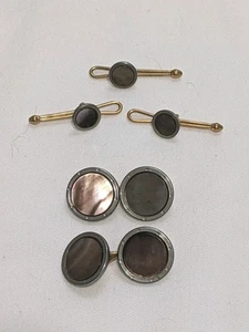 Krementz Art Deco Tuxedo Stud Set Cufflinks MOP Platinum Inlay Rims Gold Clad  - Picture 1 of 22