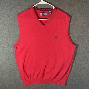 Chaps Men's Size L Red Sweater 100% Cotton V Neck Vest With Logo Preppy EUC - Picture 1 of 6