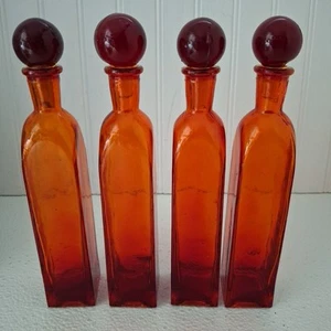 4 Red 8 Inch Glass Bottles With Round Glass Ball Stoppers Read Description - Picture 1 of 7