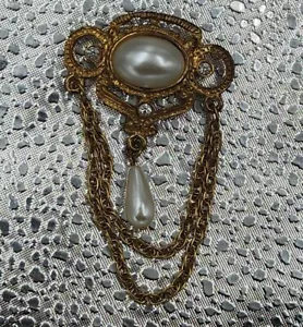 Broche Pin Para mujeres Anticuado Camisa Cuello Alfiler Perla Imitada, Cadenas Tono Dorado - Imagen 1 de 3