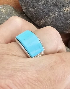 Turquoise Zuni Ring Size 8 Sterling Silver - Picture 1 of 12