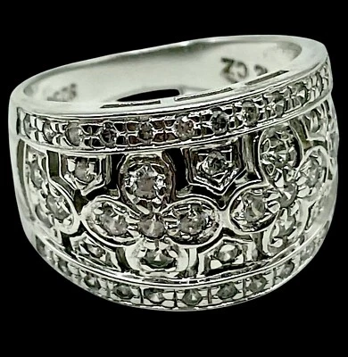 Sterling Silver Sz 8 ROSS SIMONS CZ FLOWER BAND Ring 8 Brilliant Grams🔥!SALE!🔥 - Image 1 of 4
