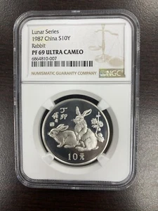 NGC PF69 1987 China Lunar Series Rabbit 15g Silver Coin Freshly Graded Top Pop - Picture 1 of 4