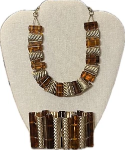 Vintage Fabulous Wide Root Beer Lucite Tube Bracelet & Matching 20” Necklace - Picture 1 of 9