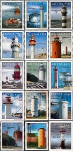 JUEGO de sellos completos de LETONIA 2003 - 2021 - Faros en Letonia (15 sellos) - Imagen 1 de 1
