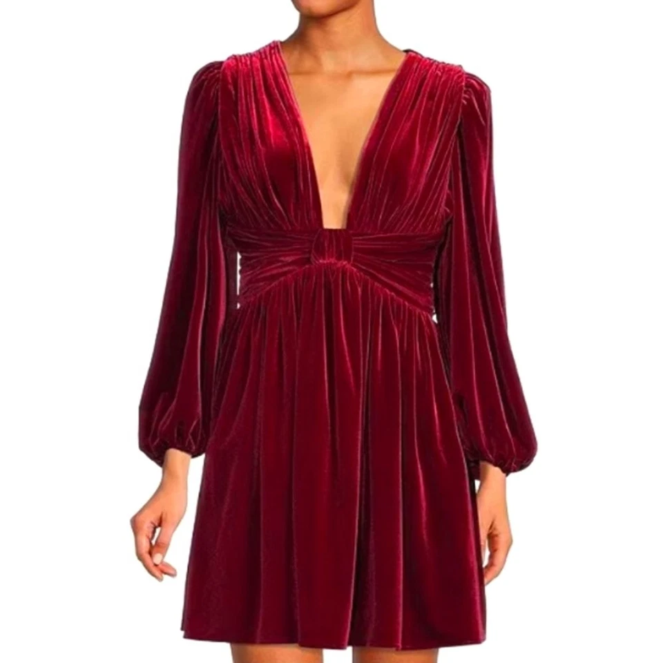 Gianni Bini Mariah 3/4 Sleeve Plunging V-Neck Velvet A-Line Dress Size 10