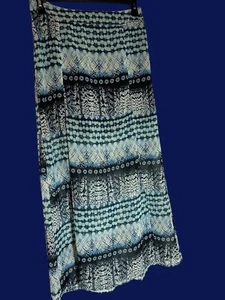 Maurices Blue Print Chiffon Maxi Skirt Front Slits Size Medium, Half Lined - Picture 1 of 7