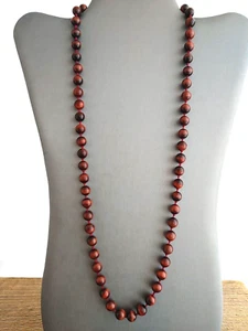 Vintage Red Tiger’s Eye Beaded Necklace 8mm Stone Beads Knotted 27” - Picture 1 of 6