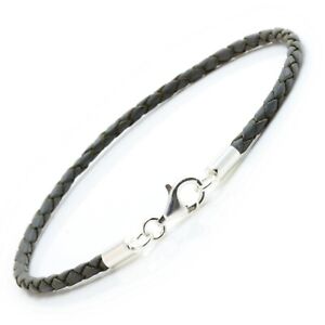 Grey Leather Bracelet With Sterling Silver Clasp-3mm Braided Leather-Mens/Ladies
