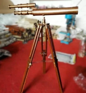 Maritimes Teleskop mit Holzstativ Ständer massiv Messing antik Teleskop 39" - Bild 1 von 8