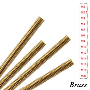 M2 M3 M4 M6 M8 M10 to M20 Brass Metric Thread Rod Bar Fully Threaded Studs Bolts - Picture 1 of 6