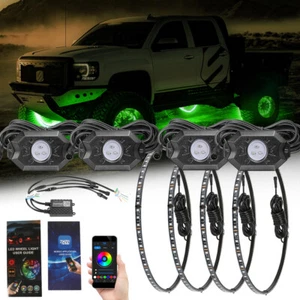 15.5" LED Wheel Ring Lights RGB Color Chasing Turn&Brake Signal W/4x Rock Lights - Picture 1 of 14