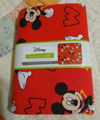 Disney Mickey Mouse Licensed Poplin Red Fabric 1 Yard x 43 Inches New! Free ship - Image 1 of 4
