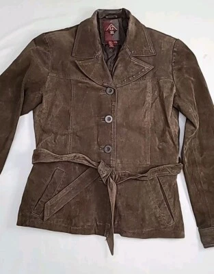 G III Womens Size S Brown Leather Jacket Belted Quilt Lined 4 Button - Image 1 of 4