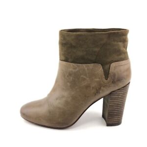 Aerin Olive Leather Ankle Boots Womens Size 7 Suede High Heel Pull on Casual