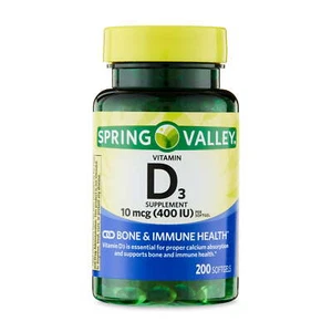 Spring Valley Vitamin D3 Supplement, 10 mcg (400 IU), 200 Softgels - Picture 1 of 12