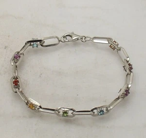 Technibond Gemstone Paper Clip Oval Link Bracelet Anti-Tarnish Real 925 Silver - Picture 1 of 4