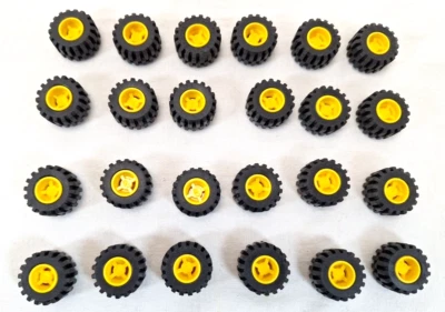 Lego 24 x Reifen mit Felge 6014b 6015 6014bc01 Gelb mit Kreuz Legostein Basic - Bild 1 von 2