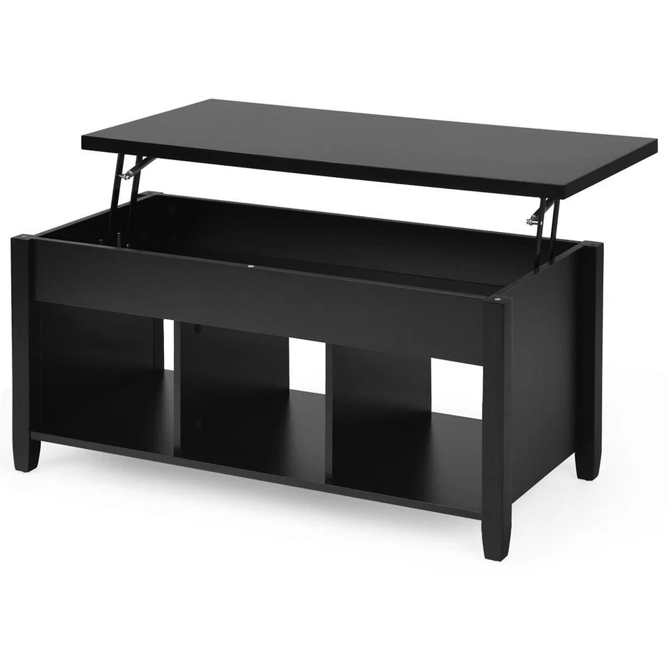 Costway Lift Top Coffee Table w/ Hidden Compartment and Storage Shelves Black