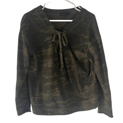 Sanctuary Women's Size Small Green Camo Lace Up Sweater - Image 1 of 4