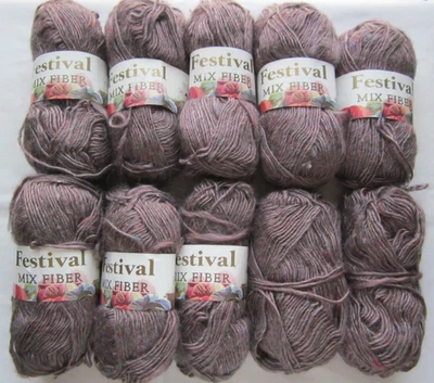 Festival Mix Fiber Polyester Acrylic Blend Yarn ~ Mauve Tweed  ~ Lot of 10 - Image 1 of 4
