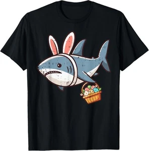 Shark Bunny Easter Eggs Funny Hunt Girls Boys Kids Men Women T-Shirt Hoodie - Picture 1 of 18