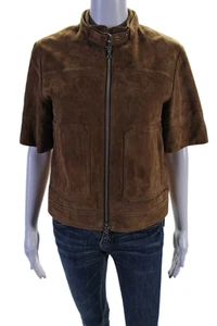 Theory Womens Wilmore Suede Short Sleeves Lavzinie Jacket Walnut Brown Size 2 - Picture 1 of 3
