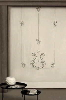 Tenda Lino Ricamata a Mano ricamo e intaglio cm 180x310 colore beige - Immagine 1 di 4