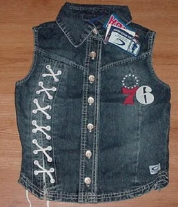Philadelphia 76ers ärmellose Jeansjacke mit Schnürung Damen Large bestickt NBA - Bild 1 von 2