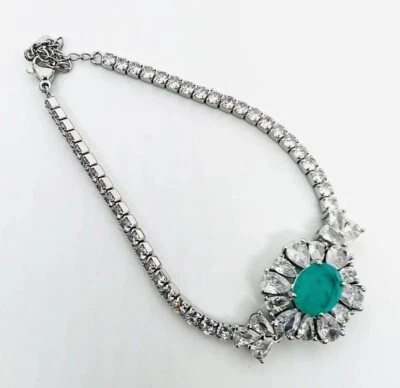 Brillante pulsera de eslabones de tenis de vidrio aguamarina y circonita cúbica "defectuosa" nueva Foto 1 de 4