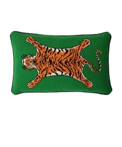 Neu Jonathan Adler grün Tiger Kissen rechteckig Nadelspitze Wolle Daunen Inst 20x12 - Bild 1 von 5