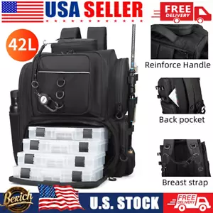 Waterproof Fishing Backpack Multi-Pocket Design, Rod Holder & Tackle Organizer - Picture 1 of 7