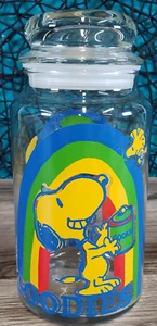 Barattolo vetro arcobaleno vintage 1965 arachidi snoopy chiodies 8,5" tal biscotti caramelle - Foto 1 di 13
