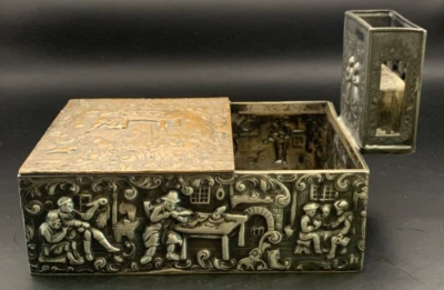 Antigua caja de cigarrillos Repoussé BARBOUR SP 3275 aldeanos bailarines folclóricos Foto 1 de 4